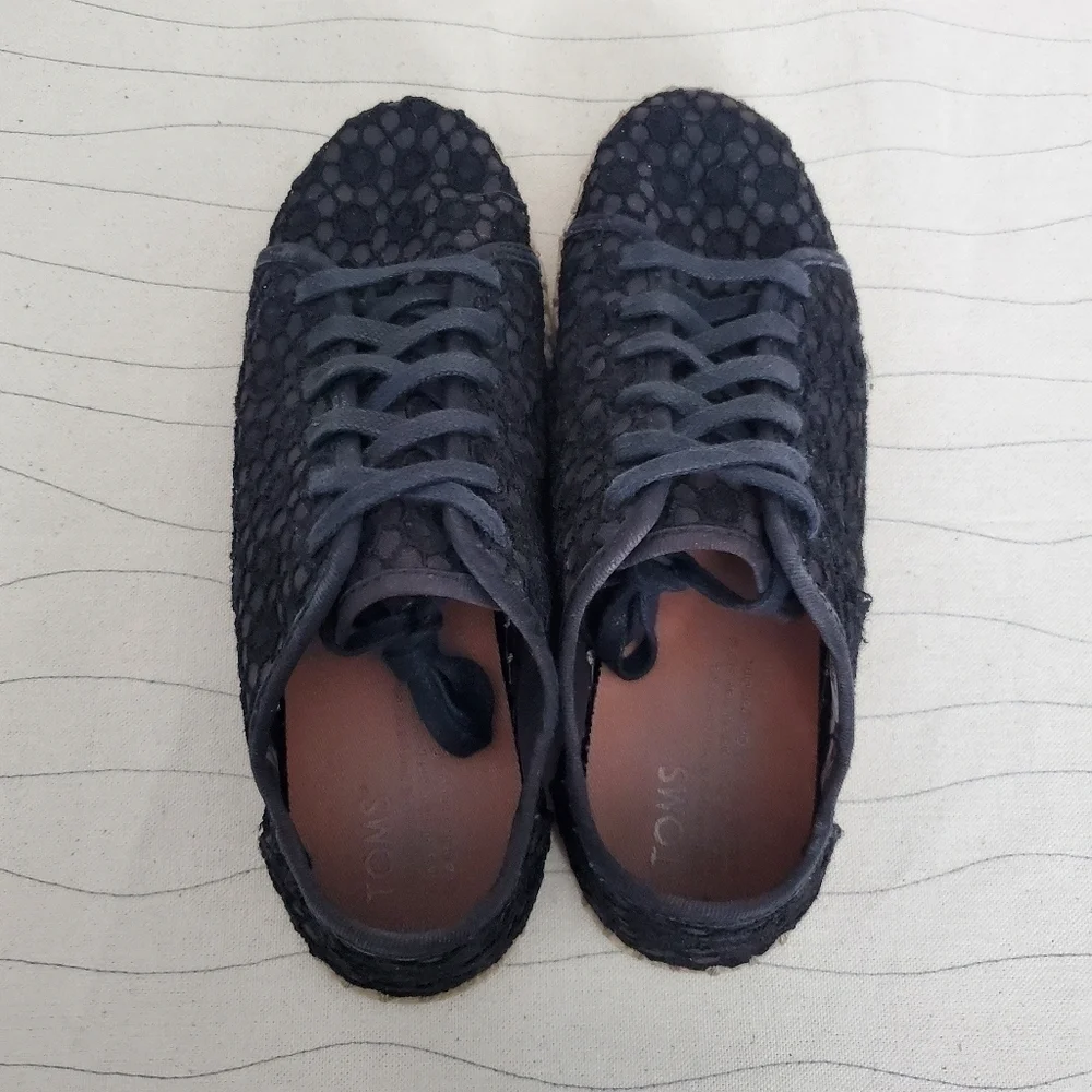 Toms Womens Lena Mosaic Espadrille Flats Black Lace Shoes Sneakers Size 6